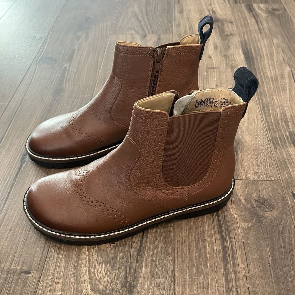 Mini Boden Girls Brown Leather Chelsea Wingtip Brogue ankle Boots Size US 1.5